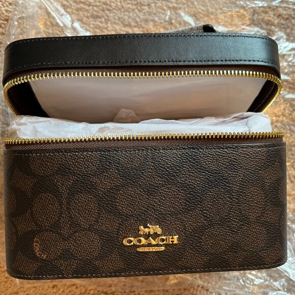 NWT Coach Top-Handle Cosmetic Bag/Case In Signature Canvas & Leather - Picture 10 of 16